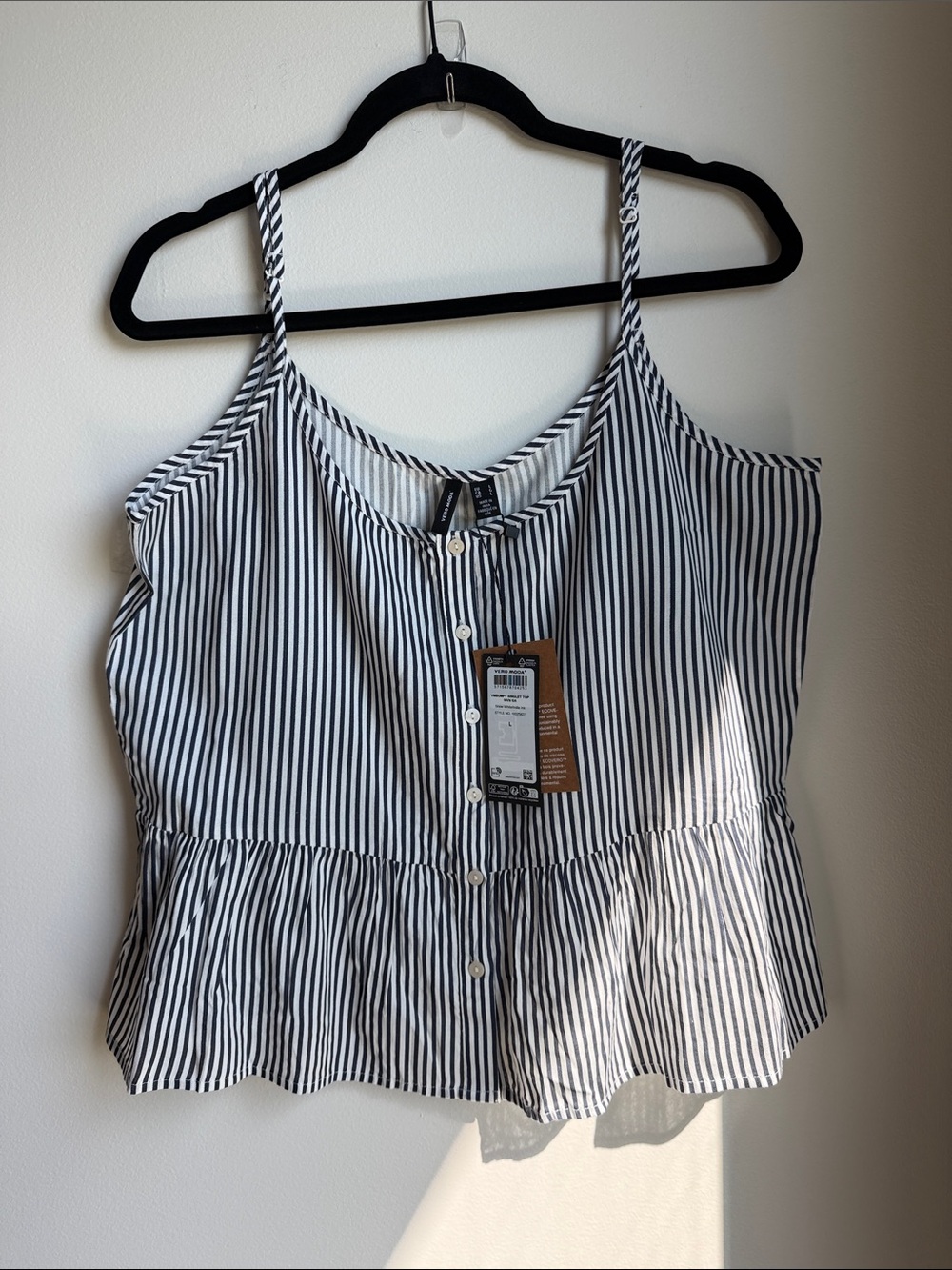 Vero Moda Navy and White Striped Peplum Camisole